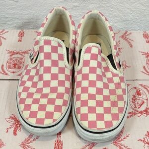 Pink and Cream Checkered Slip-On Custom Vans